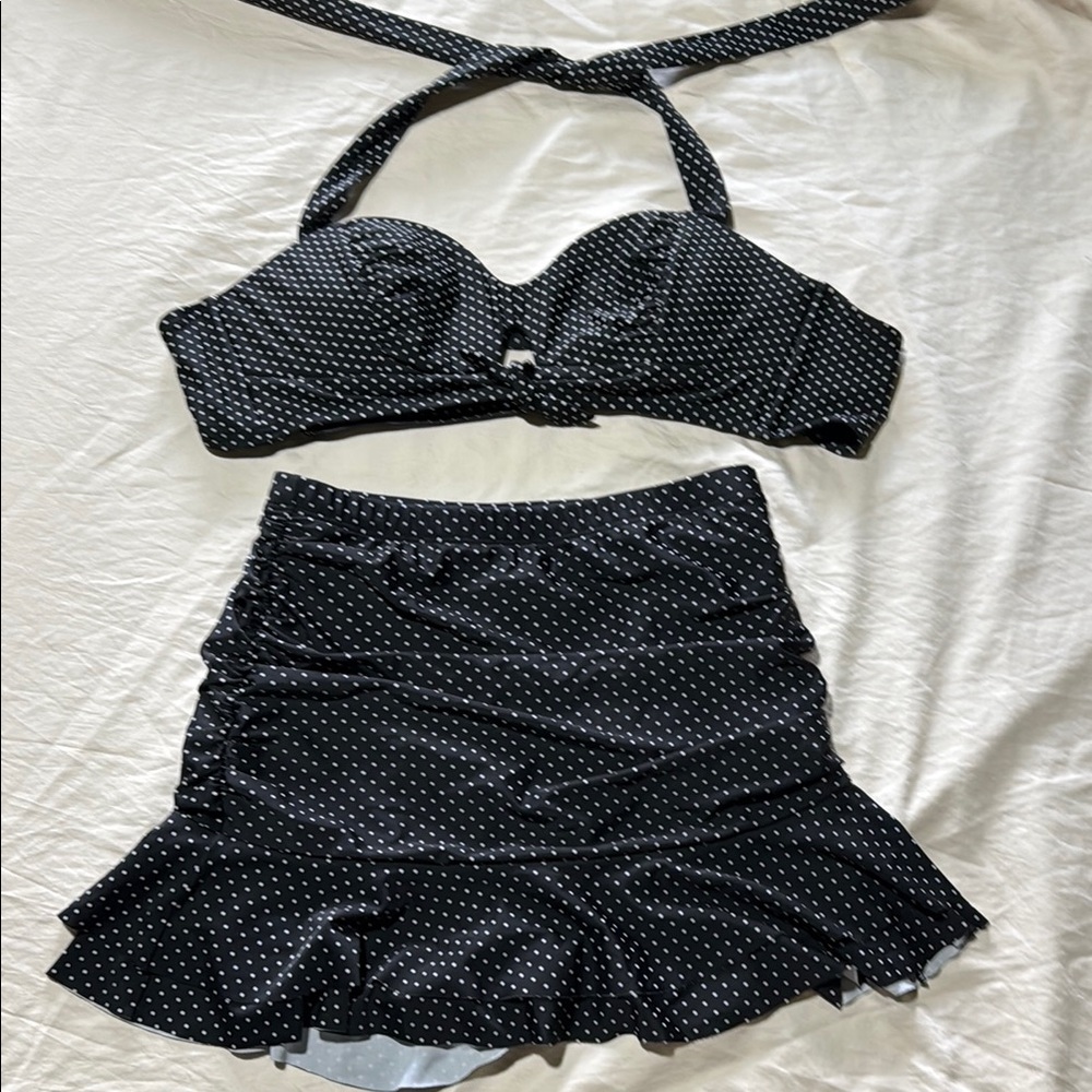Unique Vintage Black Polka Dot Swimsuit